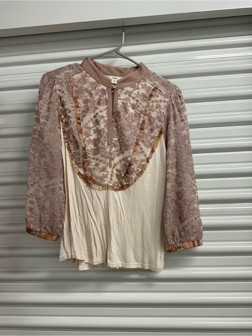 ANTHROPOLOGIE Vintage-Inspired Pink Lace Yoke Women's Blouse SIZE M